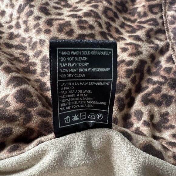 BB Dakota Women Faux Suede Brown Leopard Animal Print Open Drape Front Jacket S - Picture 7 of 11